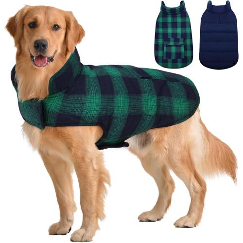 Kuoser Winter Coat, British Style Jacket for Medium and Large Dogs | Warm Windproof Puppy Cold Weather Clothes Vest, Reversible, Green L