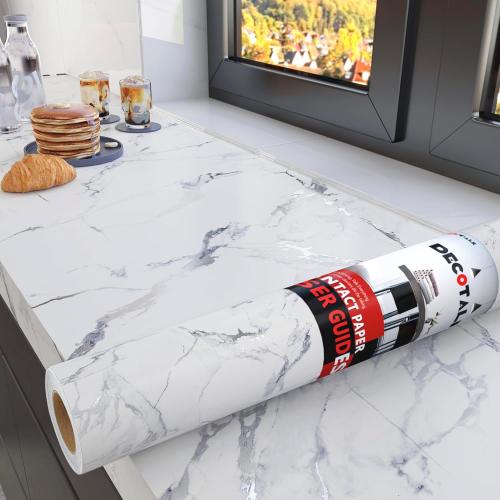 Decotalk 30x120 White Marble Countertop Contact Paper for Countertops Silver Marble Contact Paper Peel and Stick Countertops Vinyl Wrap White Kitchen Counter Top Waterproof Removable Wallpaper Matte