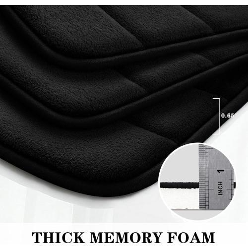 BYSURE Black Memory Foam Bathroom Rug Set 3 Piece, Non Slip Extra Soft Absorbent Washable & Dry Toilet Bath Mat Sets
