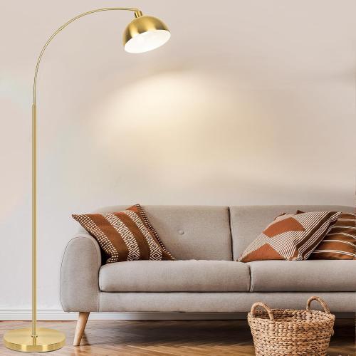 Gold【Upgraded】 Arc Floor Lamps for Living Room - Stepless Dimmable Gold Tall Lamp with Remote Control & Color Temperature 9W LED Bulb, Over Couch Arched Reading Standing Lamp for Bedroom Brass