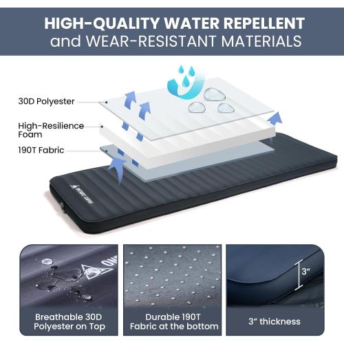 OneTigris Dreamstar Single Air Mattress, Self-Inflating Sleeping Pad Foam for Camping, Backpacking, Car Trips, Travels, Air Bed with Patch-up Kit