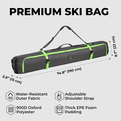 Tough Outfitters 170cm/190cm Ski Bag for Air Travel - Padded Ski Bags for Air Travel - Durable Luggage Case for Skis - Premium Snow Equipment Gear Carrier