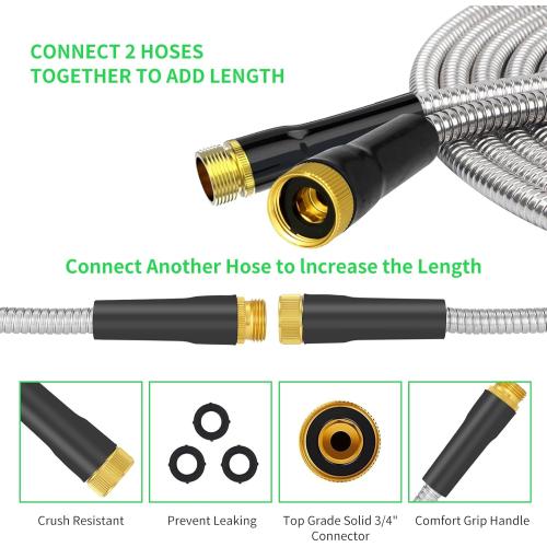 Green and Black Stainless Steel Metal Garden Hose Lightweight, Puncture & Rust Proof Heavy Duty Water Hose for Yard, RV, Garden, Outdoor