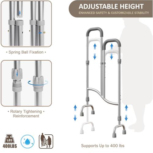 Stairs Climbing Assist Cane Senior Walker for Climbing Stairs, 2-in-1 Adjustable Height Walker Cane for Elderly Use on Both Flat Surfaces and Stairs, Standard Walker Climbing Cane
