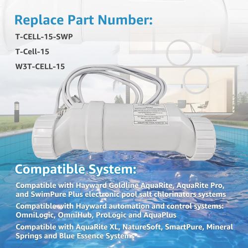 T-CELL-15-SWP Salt ChIorination Cell Replacement for Hayward, T15 Salt Cell for In-Ground Swimming Pools up to 40,000 Gallons Replace for W3T-C-E-LL-15 T-15 Salt Cell Replacement