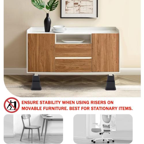 Bed Risers 8 inch Heavy Duty,Elevation in Heights 3, 5, 8 Inch，Adjustable Furniture Risers for Chair Table and Desk Legs Lifting (9 Pack,Black)