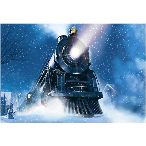 Funnytree 7x5ft Winter Christmas Train Backdrop for Photography Xmas Snow Night Railway Party Background Wonderland Snowflake Portrait Photobooth Banner Decorations Photo Studio Props