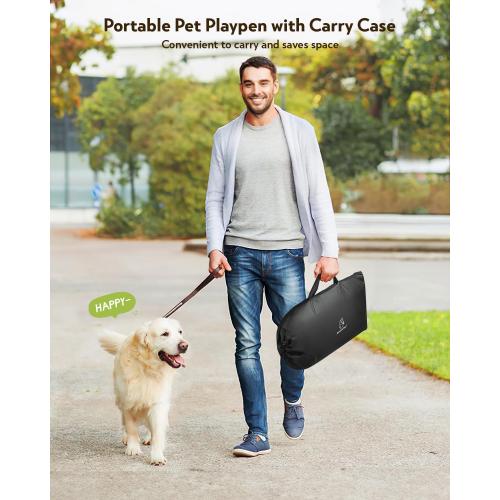 Dog Playpen,Fabric Fence, Portable Soft Cat Kennel Crate,Breathable Exercise Puppy Pen,PVC Pipe Frame,Indoor Outdoor Cage for Small Animals Under 25 Ibs with Carrying Case(Grey M)