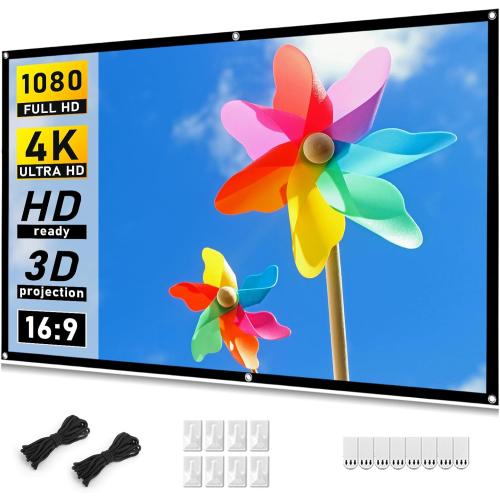 Taotique Projector Screen 72 inch, Movie Projector Screen 16:9 HD Foldable and Portable Anti-Crease Indoor Outdoor Projection Double Sided Video Projector Screen for Home, Party, Office, Classroom
