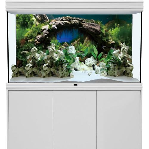 48x24 in Arch Stone Aquarium Backdrop Aquatic Plant Fish Tank Background | AWERT River Bed & Lake Vinyl Terrarium Background