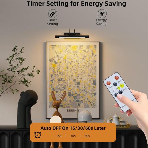 Picture Light,Wireless Rechargeable Gallery Light with Remote,5000mAh Dimmable Painting Rechargeable Picture Lights for Wall,12 inch Metal Picture Lights for Art,Paintings,Mirror,Black