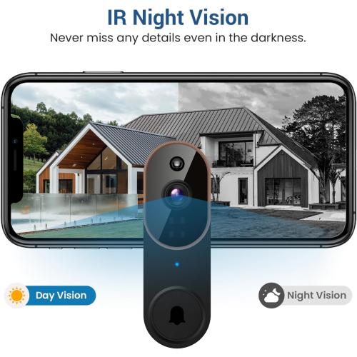 1080P Wireless Video Doorbell Camera, AI Human Detection, Cloud Storage, Two-Way Audio, 2.4GHz Wi-Fi Support, Real-Time Alerts, Easy Installation, Night Vision (Brown)
