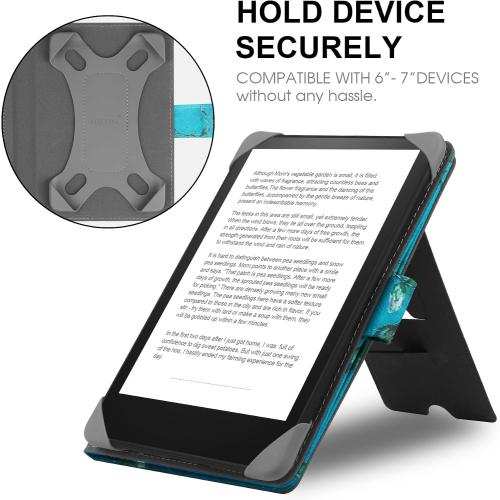 HoYiXi Universal Case Compatible with 6.8-7 Kobo/Pocketbook/TolinoKindle Paperwhite/Kobo Clara HD/Kobo Clara 2E Leather Stand Cover for 6-6.8'' E-Book eReader,Flower