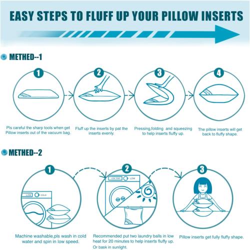 Siluvia 24x24 Pillow Inserts Set of 2 Square Throw 24 Euro Pillows with 100% Cotton Cover for Sofa, Couch, and Bed - White