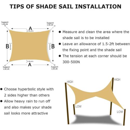 Rectangle Sun Shade Sail Canopy, 16' x 20' Outdoor Shade Cloth Patio Cover - Sunshade Sails Awning Shelter for Deck Garden Lawn Yard (Sand)