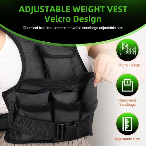 Color Black Adjustable Weighted Vest for Women, Customizable 0-18 lbs Strength Training Vest with 10 Removable Sandbag, Breathable Design, Reflective Safety Strips for Running, Hiking, and Fitness