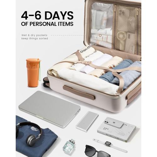 LOVEVOOK Carry on Luggage, PC Hard Shell Suitcases with wheels, 20-Inch Carry On Luggage with USB Port, Lightweight 6.9lb, Fits 15.6, 45L Capacity for Travel & Business（1PC）