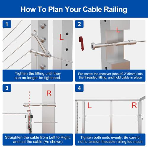 BLIKA Upgraded 20 Pack 1/8 Swageless Invisible Cable Railing Kits for Deck Stair Railing, T316 Stainless Steel, Swageless Cable Fittings for 2x2 Wood/Metal Posts, Cable Railing Hardware