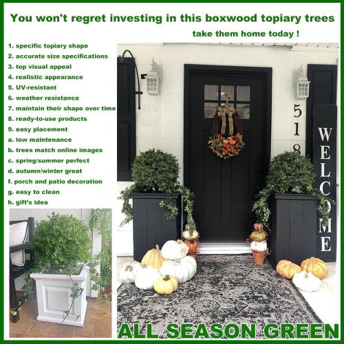 ALL SEASON GREEN 2'T 18''W Boxwood Ball Artificial Topiary Trees Potted Faux Outdoor Plants for Home Porch Decor Set of 2