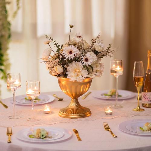 Sziqiqi Gold Metal Urn Compote Vase, Flower Wedding Centerpieces, 2Pcs