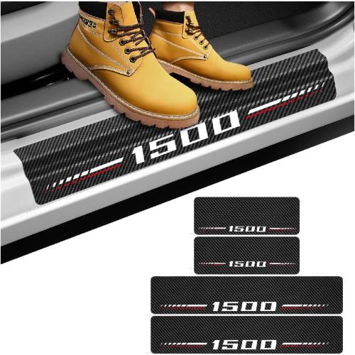 Car Door Sill Protectors Compatible with Dodge RAM 1500 Accessories- 4Pcs Door Entry Guard Scuff Sill Protector Plate- Carbon Fiber Anti-Scratch Sticker- Upgraded Full Coverage