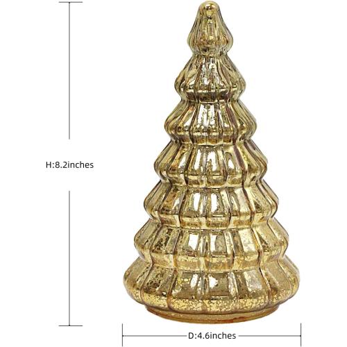 Christmas Decor lamp,Mercury Glass Christmas Tree Lights with Timer,Lighted Glass Tabletop Christmas Tree, Battery Operated Night Lights for Christmas, New Year Ceremony Decoration H: 8.2 (Gold)