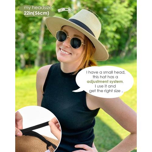 Womens Mens Wide Brim Straw Panama Hat Fedora Summer Beach Sun Hats UPF Straw Hat for Women