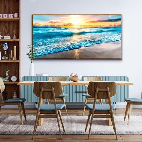MHARTK66 Canvas Prints - Blue Beach Scenery Wall Art for Living Room & Bedroom - Modern Office Decorations