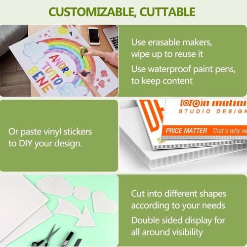 Blank Yard Signs with Stakes, Remiawy Custom Yard Sale Sign 17x12 Inch 4 Pack Corrugated Plastic Double Sided for Outdoor Lawn, Estate Garage, Open House, Birthday Decoration