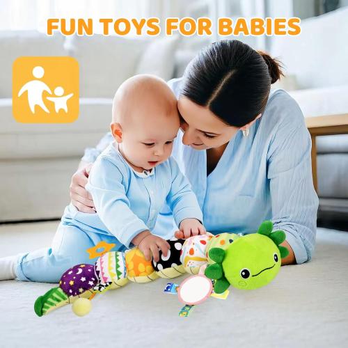 Baby Toys for 0-6 6-12 Months, Plush Axolotl Toy with Crinkle and Rattles for Infant Newborn, Sensory Music Animal Stuffed Toy for 0 1 2 3 4 5 6  Month, Tummy Time Toys Gifts for 0-3-6-12 Months,Green