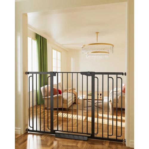 Cumbor 36 Extra Tall Baby Gate for Stairs, 29.7-57 Extra Wide Dog Gate for Doorways Hallways, Pressure Mounted Child Gate for Wide Opening, Auto Close Personal Safety for Babies and Pets, Black