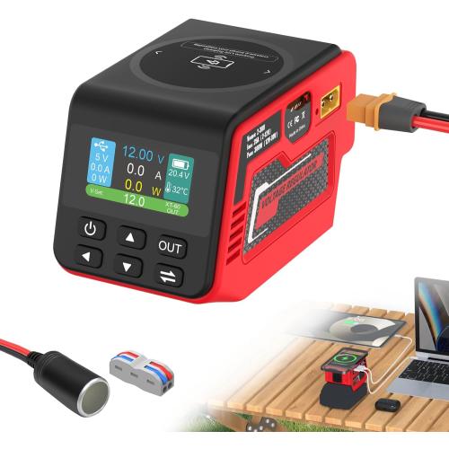 300W Adjustable DC 2–30V Voltage Regulator Compatible with Milwaukee 18V Battery XT60 Output, 140W Type-C, 18W USB-A, 15W Wireless Charger, LCD Display (Battery Not Included)