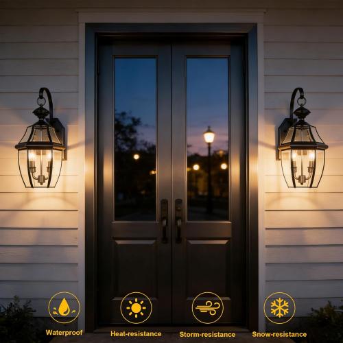 Outdoor Wall Lights, 20inch Large Exterior Lighting Fixtures, 2 Light Waterproof Wall Sconce with Glass Shades, Aluminium Outside Lanterns for Porch Farmhouse Patio Doorway Yard (E12 Base Max 60W )