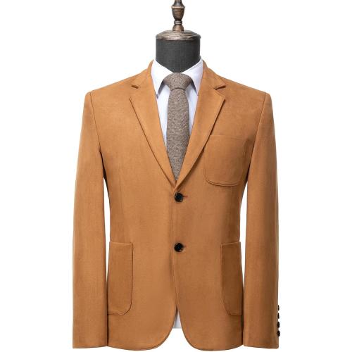 Mens Blazer Suede Jacket Casual 2 Buttons Sport Coat Faux Leather Suit Slim Fit Size XL