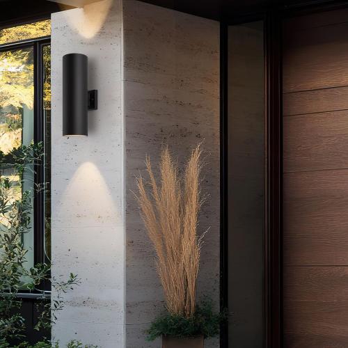 mirrea 18 Modern Outdoor Porch Light in 2 Lights, Matte Black, 2 Pack | Aluminum cylinder exterior fixtures, tempered glass cover, waterproof wall sconce & patio light for outdoor use.