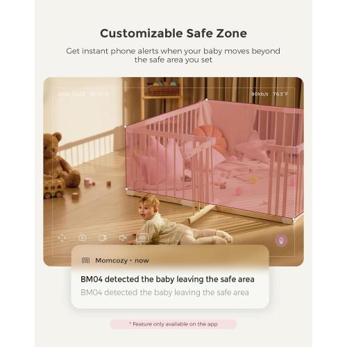 Momcozy Smart WiFi Baby Monitor with Camera and Audio, 5 1080P Screen with Wall Mount, Motion & Cry Detection, Safe Fence,Clear Night Vision, 5000mAh Battery, 2-Way Talk, Photo & Video Recording,BM04