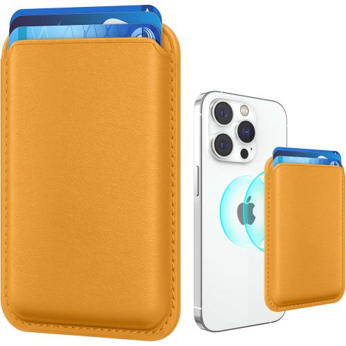 Magnetic Magsafe Wallet Cell Phone Card Holder for iPhone 15 Series, Stronger Magnetic RFID Leather Phone Wallet Stick on Series of iPhone 14/13/12 Pro/Promax and Magsafe Devices, Yellow