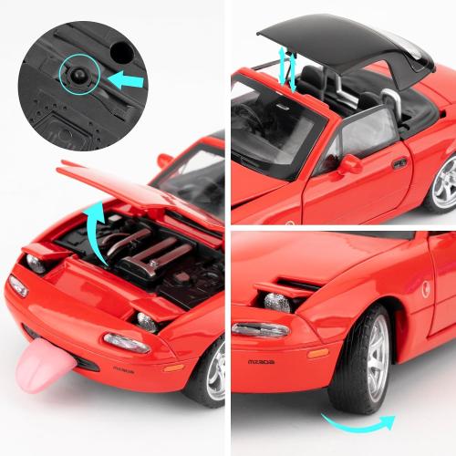 1/32 Mazda Miata MX-5 Alloy Model Car, Toy Car with Pullback, Removable Top, Blinking Lights, Toy Car with Sound and Bright Lights, Collectible Grade Gift for Kids (Red)