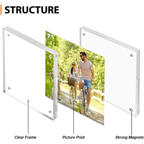 Fixwal 4x4 Acrylic Picture Frame, 3 Pack Thick Clear Double-Sided Magnetic Frames, Frameless Photo Frames for Desktop Tabletop Display