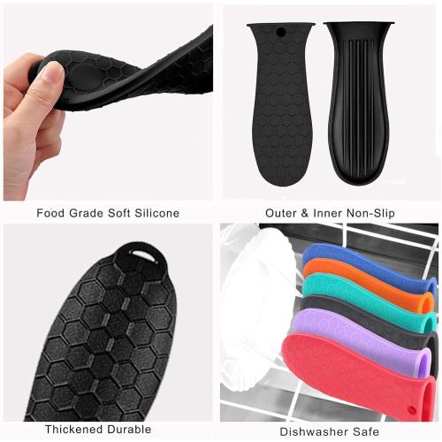 4 Pcs Non-Slip Silicone Hot Handle Holder & Assist Grips, Potholder for Cast Iron Skillets, Heat Resistant Handle Cover Sleeve for Frying Pans, Casserole, Cookware Handles, Black
