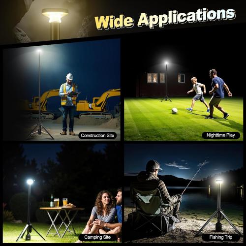 SYLSTAR 360° Rechargeable Work Light with Remote &Telescopic Stand (8.4Ft), 3000LM Ultra Bright, 8000mAh Battery, 3CCT Dimmable, Portable Camping Light for Jobsite Workshop Sports Emergencies(Black)