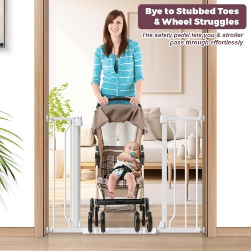 Baby Gate No Drilling, 29-40 Auto Close Dog Gate Indoor for Doorways & Stairs, Pressure Mounted Adjustable Pet Gate, Easy Walk Through Child Gate for Children & Pets Stroller Friendly, White