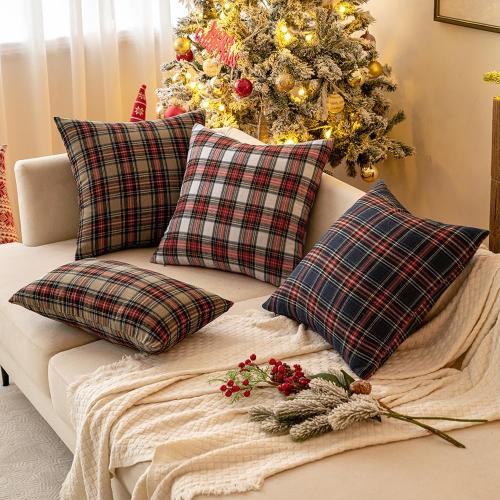 MIULEE Christmas Set of 2 Scottish Tartan Plaid Throw Pillow Covers Farmhouse Classic Decorative Outdoor Square Cushion Cases for Decor Sofa Couch 20x20 Inch, Blue