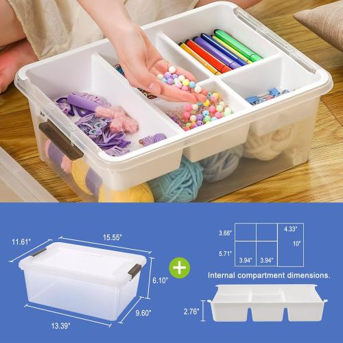 17 QT Plastic Storage Box with Removable Tray Craft Organizers and Storage Clear Container for Organizing Bead, Tool, Sewing, Playdoh (White, 1Pack-17QT)