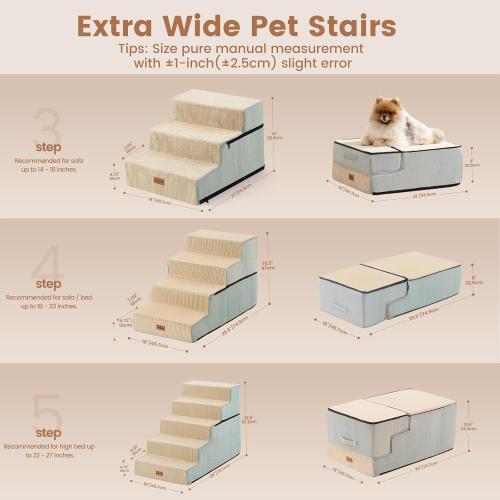 Gardner Pet Dog Stairs for Small Dogs 4- Step Extra Wide Dog Stairs for High Bed, Pet Steps for Small Dogs and Cats Couch with Durable Non-Slip Waterproof Fabric Cover and Soft Foam, Beige
