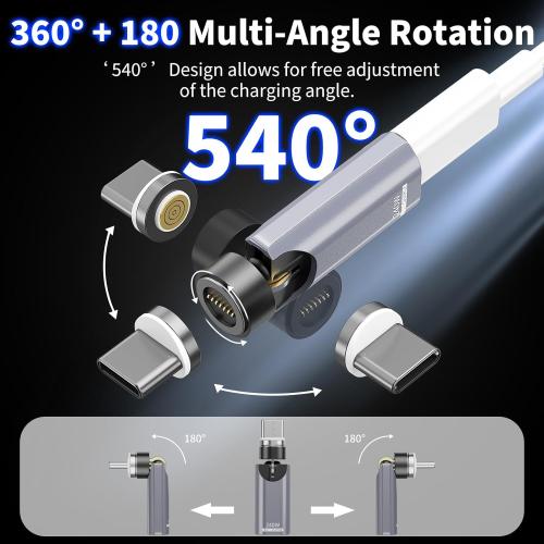 USB C Magnetic Adapter 240W(2Pack),Rotating 360° 180 Degree Magnetic Type C Port Adapter,9PIN Fast Charging for iPhone 17/16/15,MacBook Pro/Air, iPad Series, Switch,Samsung Galaxy,PS5,PSVR2 Gray