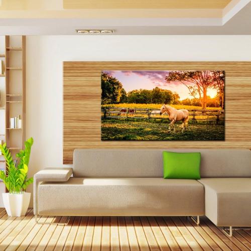 KREATIVE ARTS - Large Size Horse of a Farm Canvas Prints Wall Art Picture Modern Sunset Landscape Wild Animal High Definition Print Painting for Hotel Wall Decor Ready to Hang 20x36inch