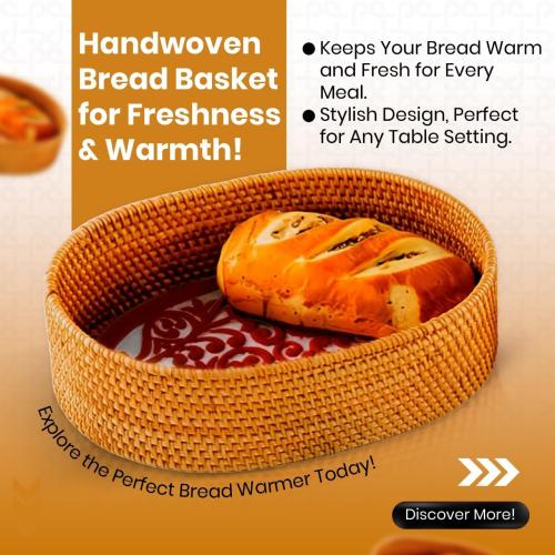 Basket with Terracotta Stone - Handcrafted Oval Bread Basket for Serving Rolls, Tortillas,and Muffins - Eco-Friendly, Perfect for Dining, Gifting, and Farmhouse Decor