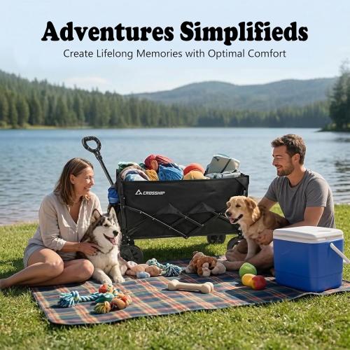 Folding Pet Wagon for Dogs - 330 Lbs Heavy Duty Dog Cart, All-Terrain Collapsible Wagon for Beach, Shopping & Camping, Garden Cart with Drop-Down Tailgate for 1 Medium Dog or 2 Small Puppies‼️has mild dog far and mild scratches ‼️