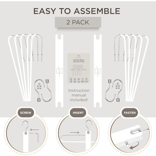 MORALVE Pants Hangers Space Saving - 2 Pack European Beechwood Scarf and Jean Hangers - Closet Organizer and Space Saver Pant Rack, Leggings Hanger, and Scarf Holder with 360° Swivel Hook